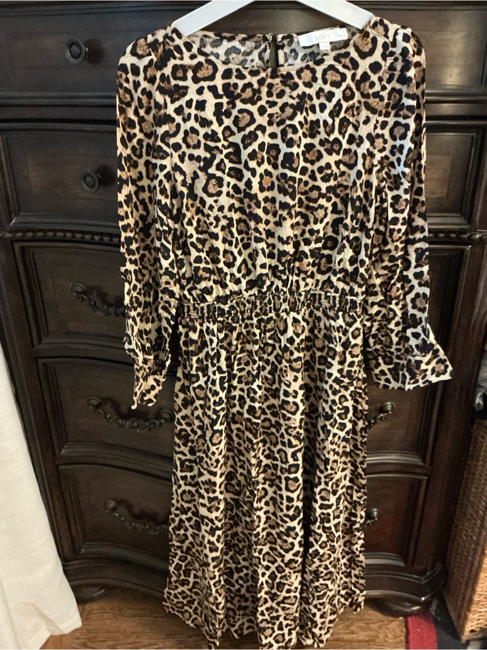 LOFT Leopard-Print Midi Dress in Tan, Brown & Black